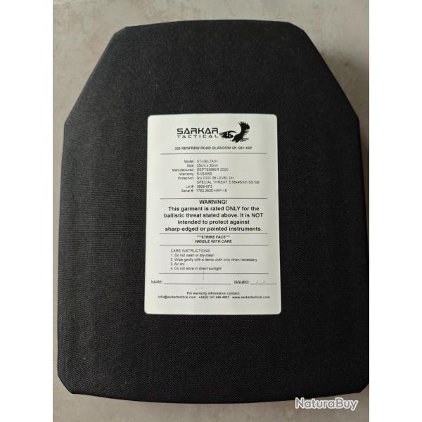 Plaque balistique Sarkar Tactical - Delta3+ - lvl3+ SA, Multihit - 1.75 Kg seulement !