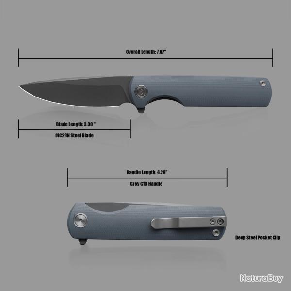Couteau Miguron Perism Grey Lame Drop Point Acier D2 Manche G10 Linerlock Clip MGR811DG