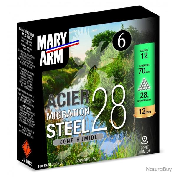 OFFRE EXCLUSIVE !! Pack De 100 Cartouches Mary Arm Migration Acier 28 Cal.12 - 28GR BJ
