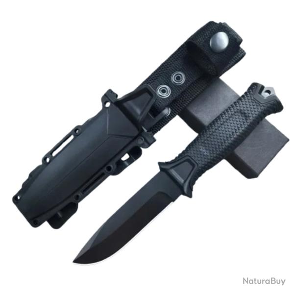 Couteau Ext�rieur Inox 25cm Manche Noir Antid�rapant - Tactique Randonn�e Camping Survie Brise Vitre