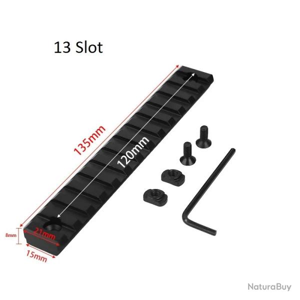 RAIL PICATINNY ALUMINIUM 13 SLOTS LONGUEUR 135mm