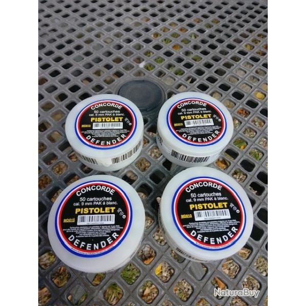 4 Botes de 50 cartouches cal. 9 mm PAK  blanc CONCORDE