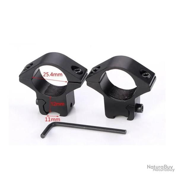 2x colliers de montage 25,4 mm pour lunette de tir - pour rail 11 mm - LIVRAISON GRATUITE