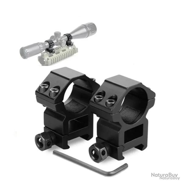 2x colliers de montage profil haut pour lunette de tir 25,4mm - pour rail 20mm - LIVRAISON GRATUITE