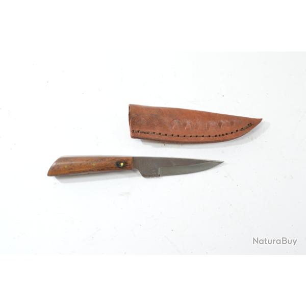 Petit couteau droit fixe de fabrication artisanale avec �tui cuir