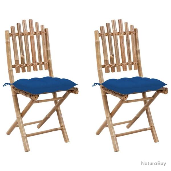 Chaises pliables de jardin lot de 2 avec coussins Bambou