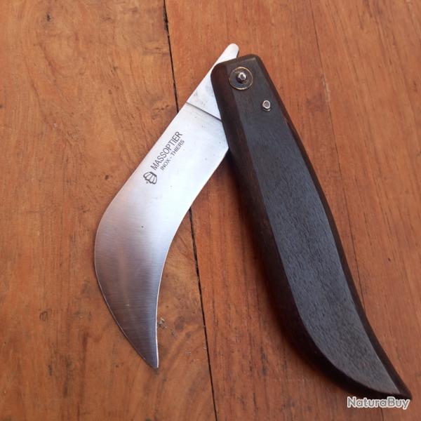 Grand Couteau Serpette MASSOPTIER INOX THIERS Manche en Bois