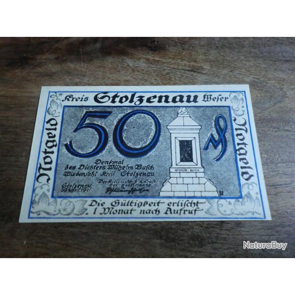 billet allemagne stolzeau an der weser 50 pfennings 1921 / neuf