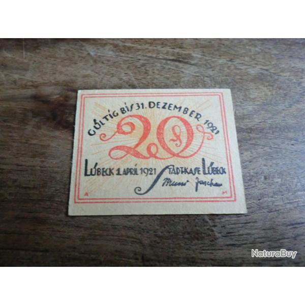 billet n�cessit� germany  20 pfennings 1921 / neuf