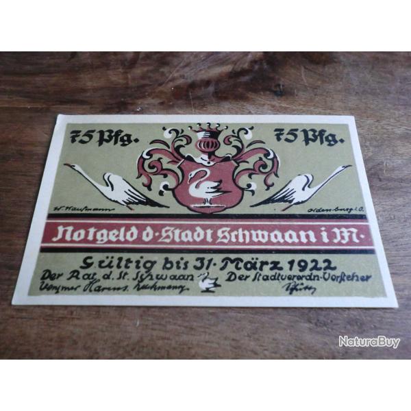 billet n�cessit� germany  year notgeld 75 pfennings 03.1922 /  neuf