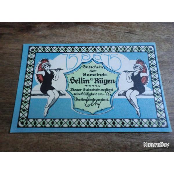 billet n�cessit� germany sellinA rugen 75 pfennings 1922 /  neuf