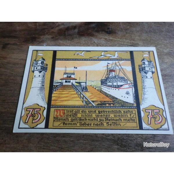 billet n�cessit� sellinA rugen 75 pfennings 1922 /  neuf