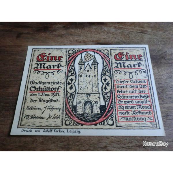 billet n�cessit� germany schuttorf 1 marck  1921  / 11.1921  / neuf