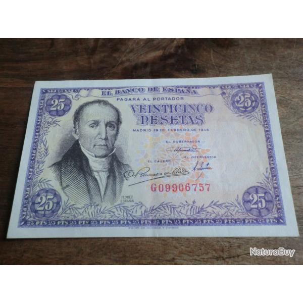 billet veinticinco pesetas 02.1946 / N� G.09906757  / �tat spl