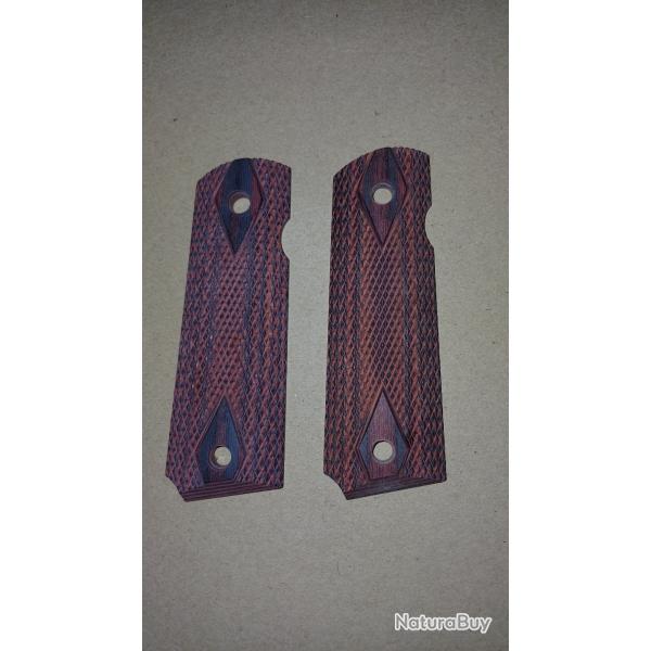PLAQUETTES COLT 1911 /1911A1 et CLONE EN BOIS ROUGE ET QUADRILLEES
