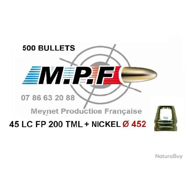 Ogives MPF cuivres nickeles 45 LC FP 200 Gr TMJL + nickel   451" par 500
