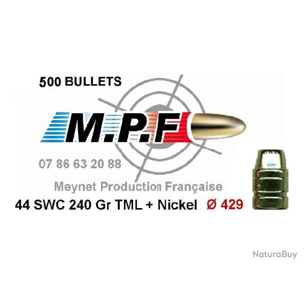 Ogives MPF cuivres nickeles 44 SWC 240 Gr TMJE + nickel   429" par 500