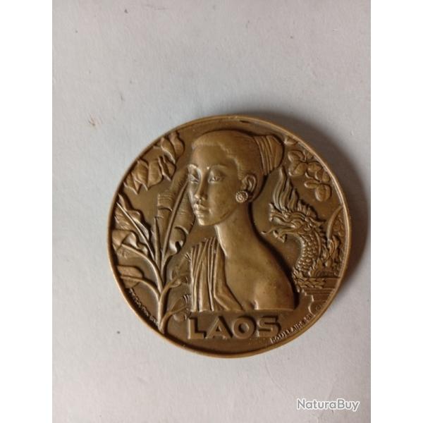 MEDAILLE BRONZE Compagnie des Messageries Maritimes, le paquebot Laos, par Tschudin, 1954 Paris.