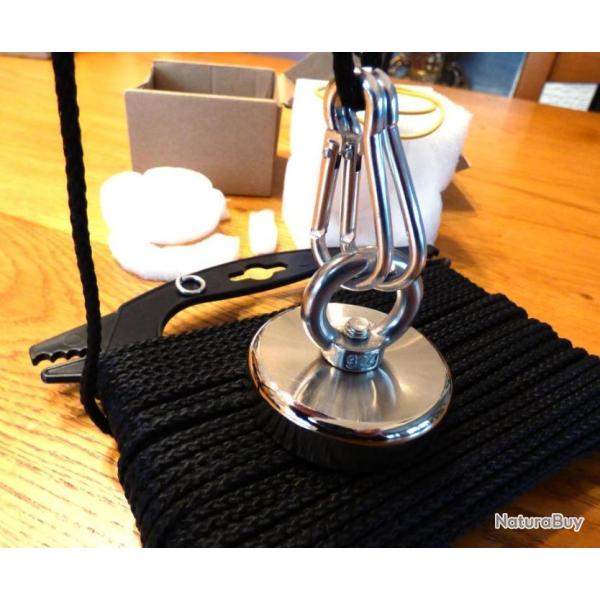KIT DE PCHE MAGNETIQUE AVEC UN AIMANT PUISSANT FORCE DE 100KG environ + CORDE DE 20M -