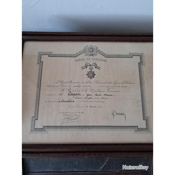 Diplome Chevalier Ordre Du Cambodge