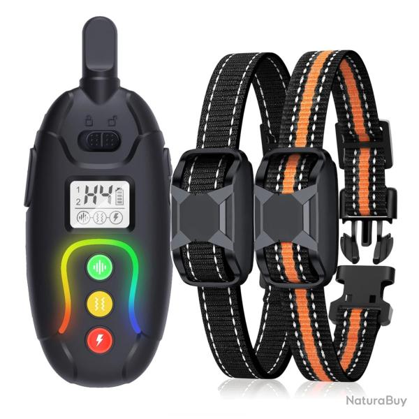 Lot de 2 Colliers de Dressage RS2 Rechargeables IP67 Port�e 800 m T�l�commande LCD 3 Modes �tanche