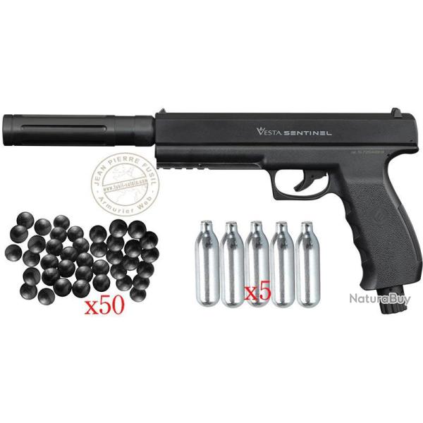 Pistolet CO2 � balles de caoutchouc VESTA DEFENSE SENTINEL + Extension TACHYON-S (19 Joules max)