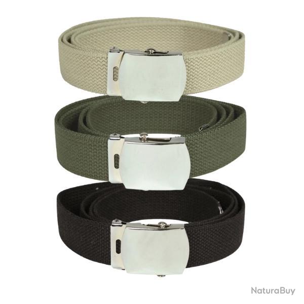 Ceinture US en Toile Coton Boucle Chrome Noir