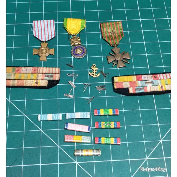 LOT DE 3 MEDAILLES FRANCE 14/18 ET RAPPELS INDO, ALGERIE PLUS BARRETTES DE RAPPEL