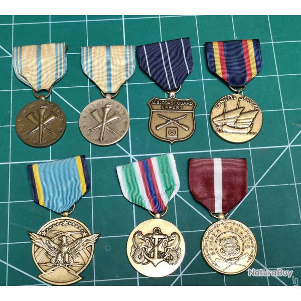 LOT DE 7 MEDAILLES USA, US ARMY, US NAVY, COST GUARD EXPERT
