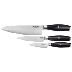 Wusaki Fujiko Black 10CR lame San Mai Pack de 3 couteaux - Chef + Office + Universel