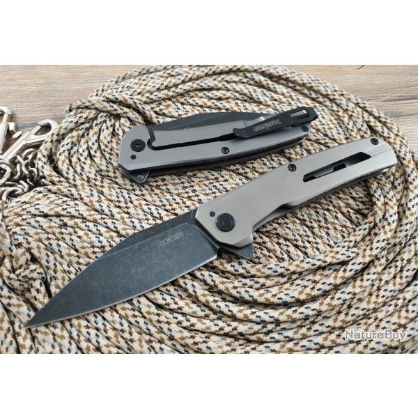 Couteau A/O Kershaw Flyby Lame Acier D2 Black Manche Acier Gris Frame Lock KS1404X