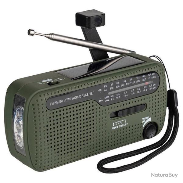 Radio & lampe torche solaire � manivelle dynamo de survie Fosco