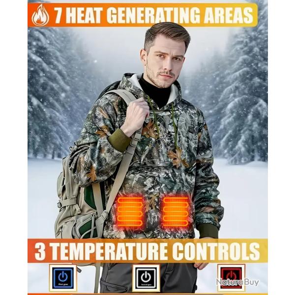 Sweat � capuche chauffant r�glable � 3 niveaux - Pull chaud d'hiver batterie non inclus !! A1