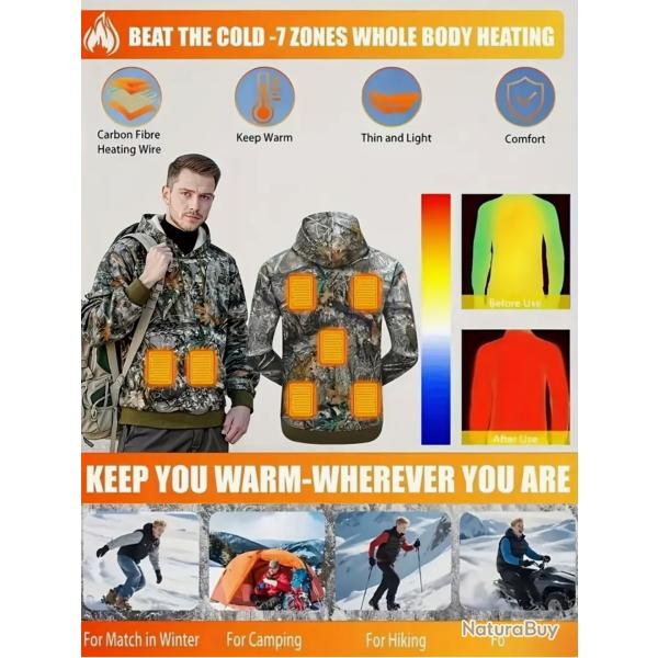 Sweat � capuche chauffant r�glable � 3 niveaux - Pull chaud d'hiver batterie non inclus !! Pub