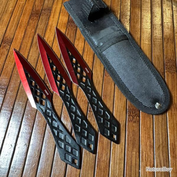 3 COUTEAUX DE LANCER DANS LEUR �TUIS NEUF STAINLESS