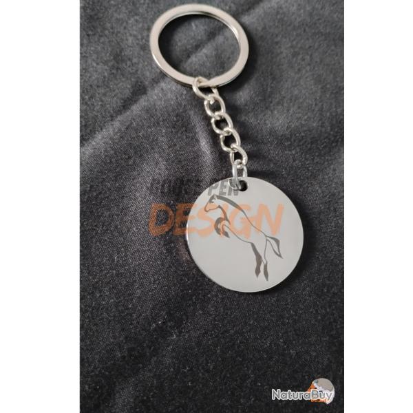 Porte clef acier avec gravure cheval / �quitation