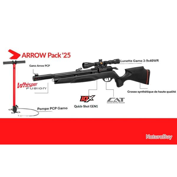 Vente Flash  ! Carabine PCP Gamo Arrow Cal. 5,5 mm - 19.9J + Lunette 3-9x40 WR + Pompe PCP Gamo