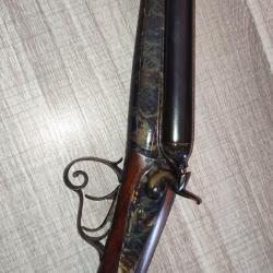 Magnifique fusil calibre 16 &agrave; percussion centrale jasp&eacute; &agrave; 100% sign&eacute; Eynac &agrave; Lyon en excellent &eacute;tat