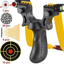 Pack lance pierre / Fronde de chasse noir avec laser, cibles, elastiques et billes en metal