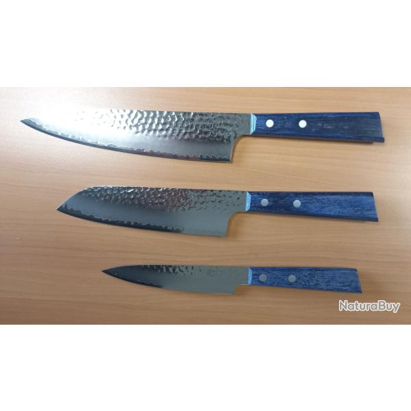 *** Lot de 3 couteaux de cuisine Japonais Yaxell Blue Breeze, Santoku - Chef - Office ***