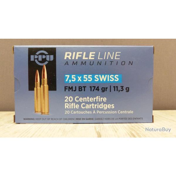 Munitions PPU 7,5x55, 174 gr FMJ BT