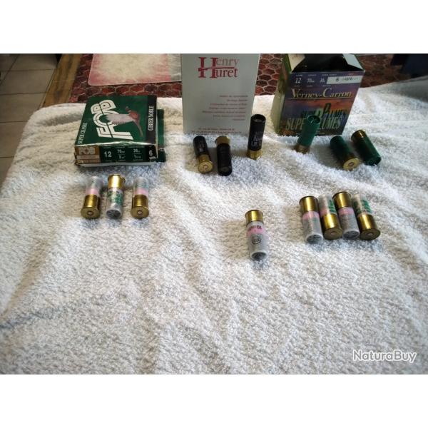 LOT DE 60 CARTOUCHES CAL.12/70 36gr PLOMB N.6  4 MARQUES DIVERSES