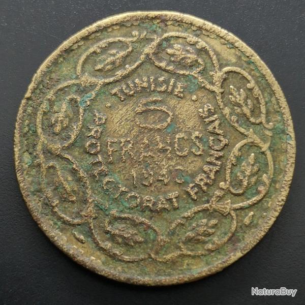 Monnaie Tunisie - 1946 ???? - 5 francs - Muhammad VIII (Grade : AB) - Ref N0624