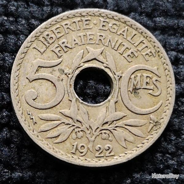 Monnaie France - 1922 �clair - 5 centimes Lindauer Cupronickel (Grade : TB) - ref N0836