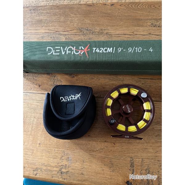 VENDS ENSEMBLE CANNE A MOUCHE + MOULINET + SOIE DEVAUX CARNASSIER