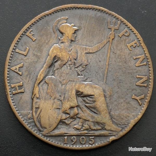 Monnaie Royaume-Uni - 1905 - Half penny Edouard VII (Grade : TTB) - Ref N0342