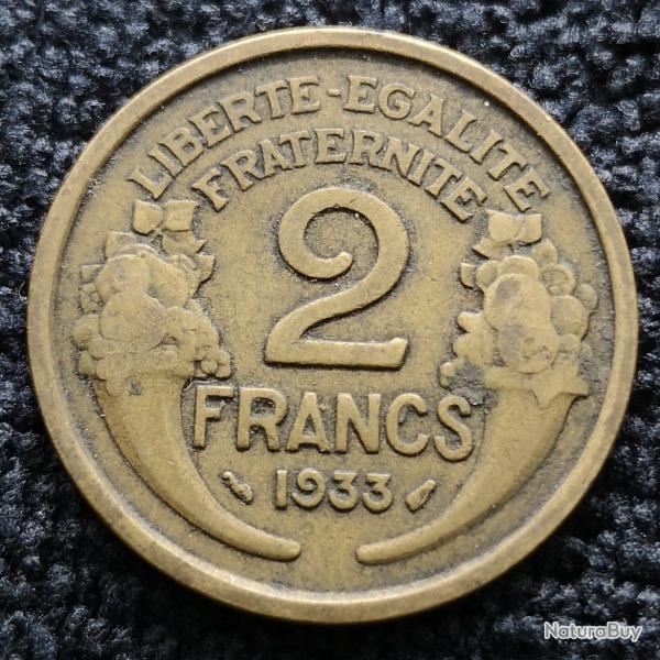 Monnaie France - 1933 2 de la valeur faciale gras - 2 francs Morlon Cupro (Grade : TB) - Ref N0947