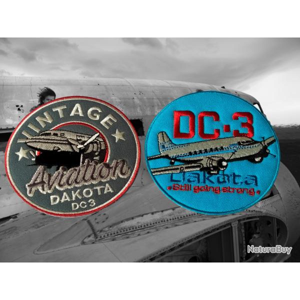 Lot de deux Patchs brod�s Vintage Aviation Dakota DC-3 - 85 mm