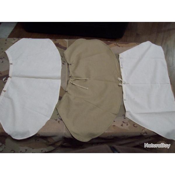 militaria LOT de 3 couvres nuques modle diffrents en calicot cru et kaki claire arme francaise