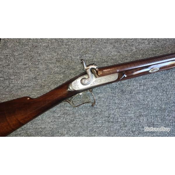 Fusil  percussion artisanal Ligois poudre noire calibre 16 canon damas platines graves main